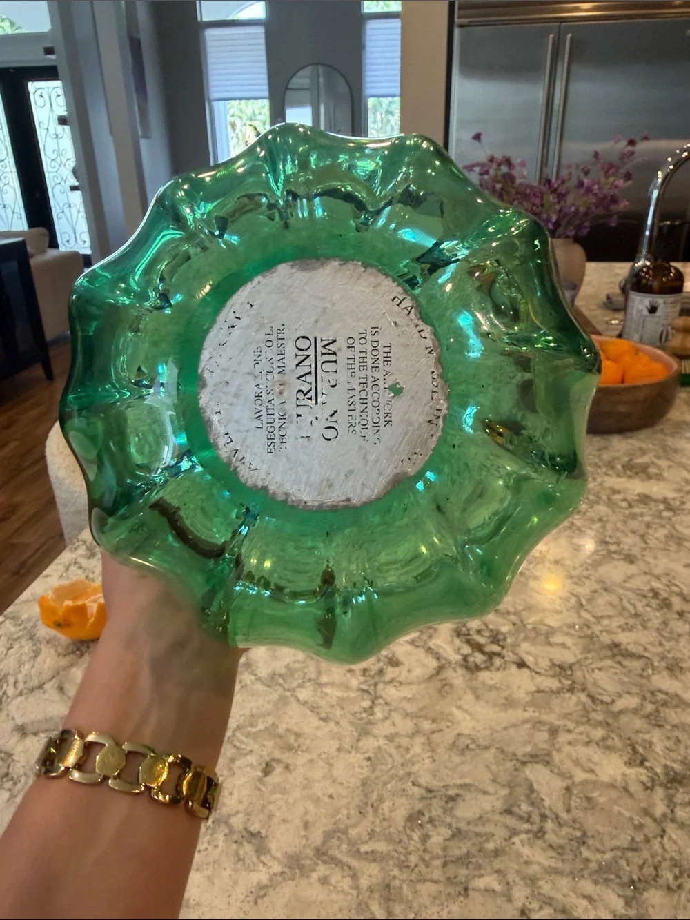 Murano Green and Clear Handblown Art Glass Bowl